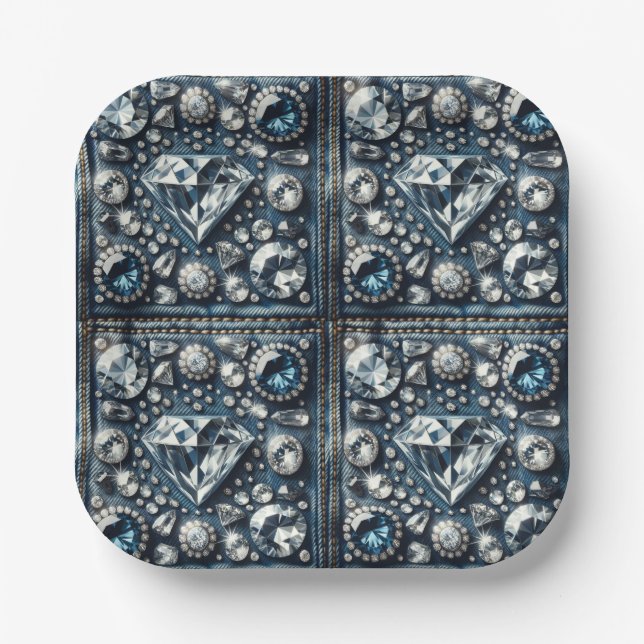 Plato De Papel Denim & Diamonds Dulce dulce 16 Fiesta de cumpleañ (Anverso)