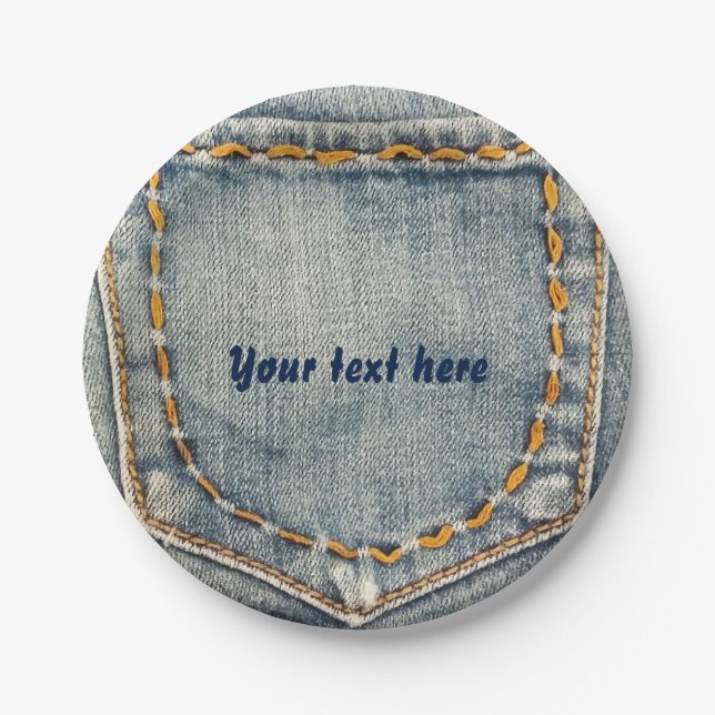 Plato De Papel Denim Jean Stitched Pocket Personalizado Placas Fi (Anverso)