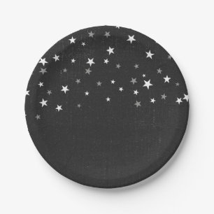 Plato De Papel Denim Negro Descolorido Estrella Grunge Favor de F