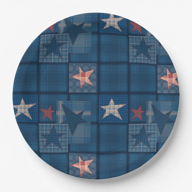 Plato De Papel Denim patchwork (Anverso)