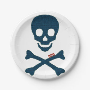 Plato De Papel Denim Skull