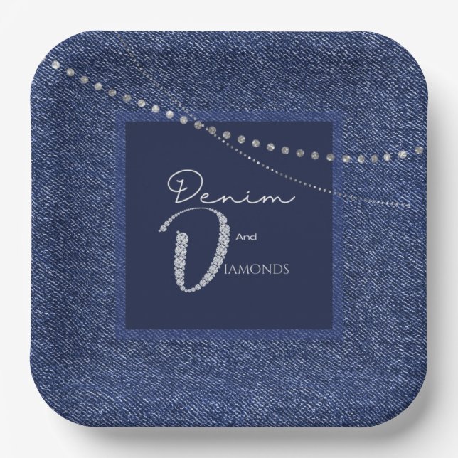 Plato De Papel Denim y diamantes Placa de papel (Anverso)