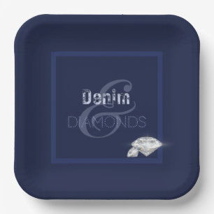Plato De Papel Denim y diamantes Placa de papel