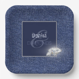 Plato De Papel Denim y diamantes Placa de papel