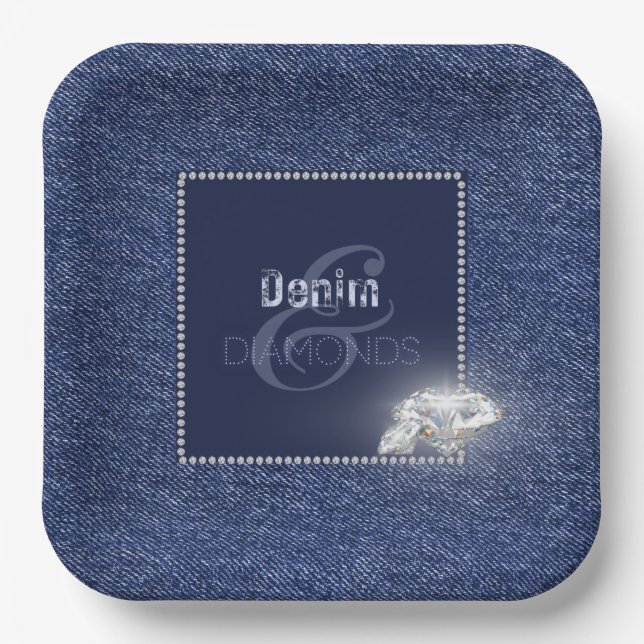 Plato De Papel Denim y diamantes Placa de papel (Anverso)