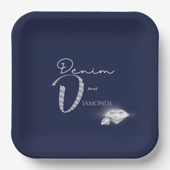 Plato De Papel Denim y diamantes Placa de papel (Anverso)