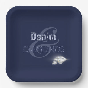 Plato De Papel Denim y diamantes Placa de papel