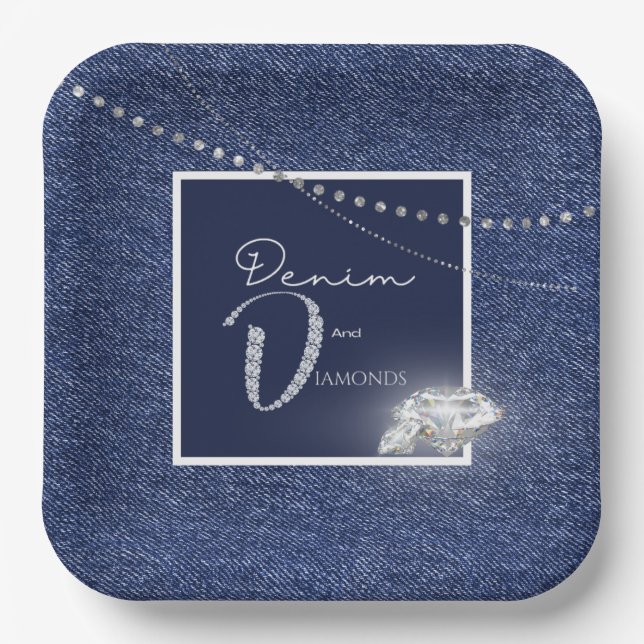 Plato De Papel Denim y diamantes Placa de papel (Anverso)