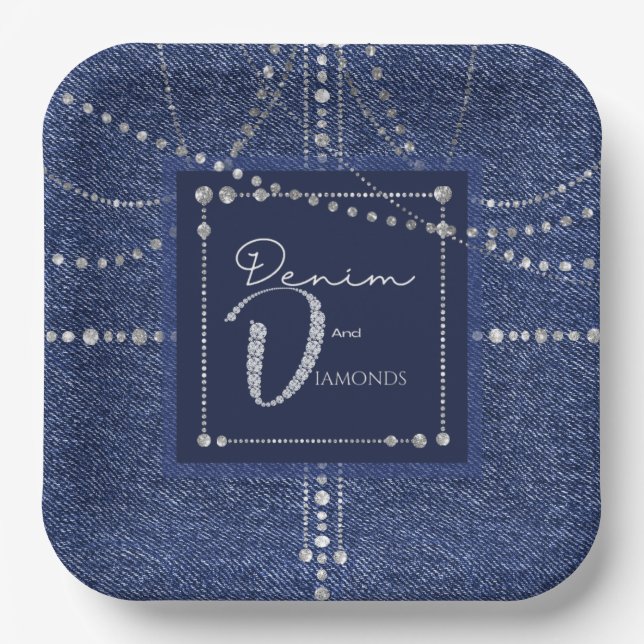 Plato De Papel Denim y diamantes Placa de papel (Anverso)