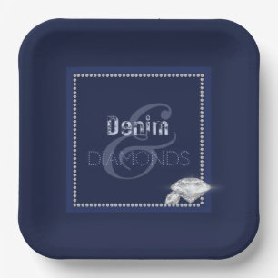 Plato De Papel Denim y diamantes Placa de papel