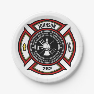 Plato De Papel Departamento de Bomberos AÑADIR NOMBRE Insignia pa