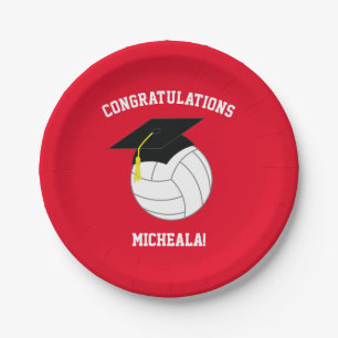 Plato De Papel Deportes de Graduación de Voleibol Rojo