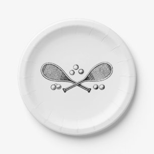 Plato De Papel Deportes Vintage Raquetas de Tenis Cruzadas Pelota