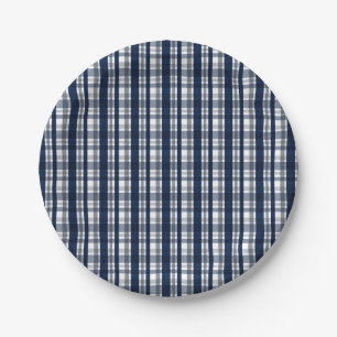 Plato De Papel Deportista de Dallas Plata Navy Blue Plaid Stried