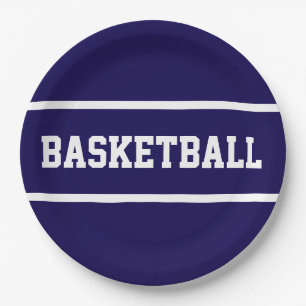 Plato De Papel Deportivas rayas de texto de BALONCESTO azul marin