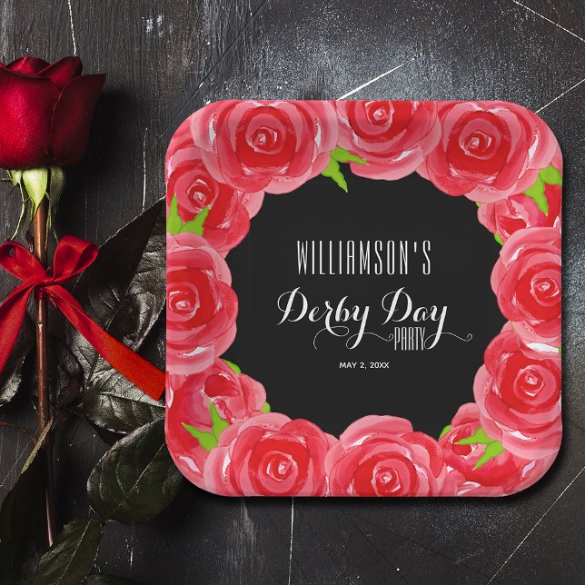 Plato De Papel Derby Day Red Roses (7" Square Paper Plates Derby Day Red Roses )