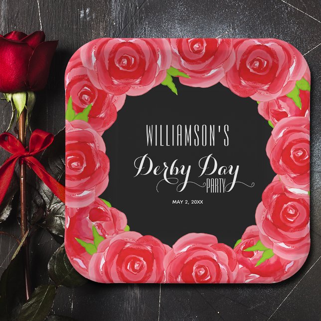 Plato De Papel Derby Day Red Roses Square (Derby Day Red Roses Square Paper Plates)