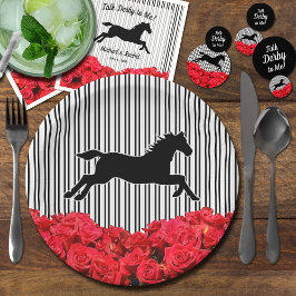 Plato De Papel Derby de Silueta de Caballo Rosas Rojas Rayas Negr