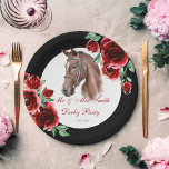 Plato De Papel Derby fiesta caballo fiesta ecuestre personalizado<br><div class="desc">Fiesta Derby fiesta equino plantilla de platos personalizados. Sencillo retrato clásico del caballo con flores rojas.</div>