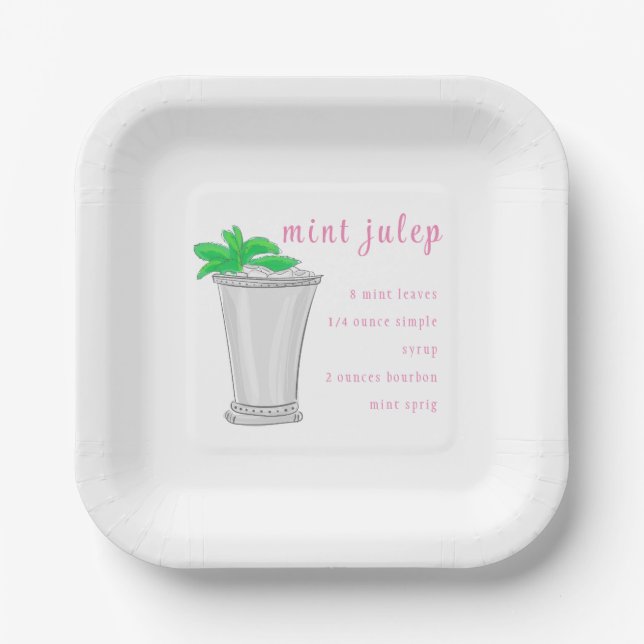 Plato De Papel Derby Mint Julep Bar Receta Preppy (Anverso)
