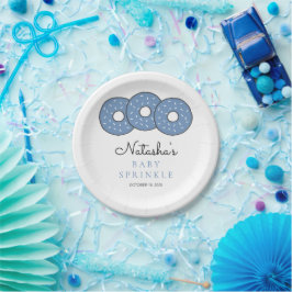 Plato De Papel Derrame de Baby Shower con donuts azules