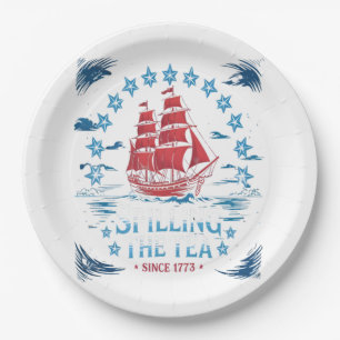 Plato De Papel Derrame El Té Desde 1773 Azul Blanco Rojo Funny 4