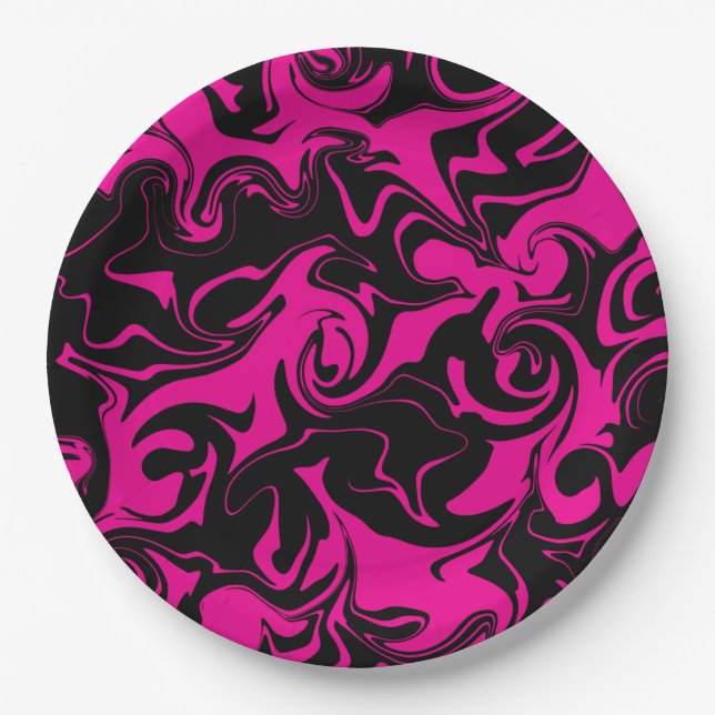 Plato De Papel Derrame - Magenta y negro (Anverso)