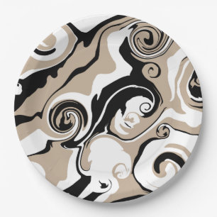 Plato De Papel Derrame - Taupe, negro y blanco