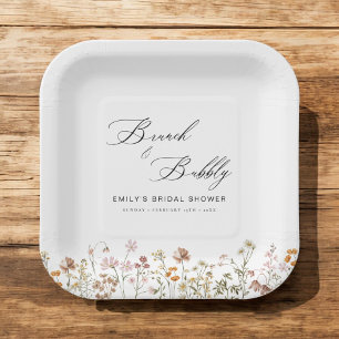 Plato De Papel Desayuno Bohemio de Flores Silvestres y Burbujas p