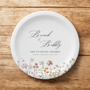 Plato De Papel Desayuno Bohemio de Flores Silvestres y Burbujas p