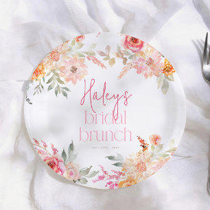 Plato De Papel Desayuno Bridal Floral Acuarela Rosa