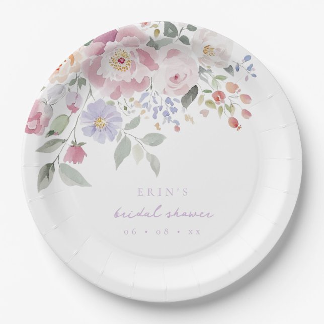 Plato De Papel Desayuno Bridal Floral Pastel de Primavera (Anverso)