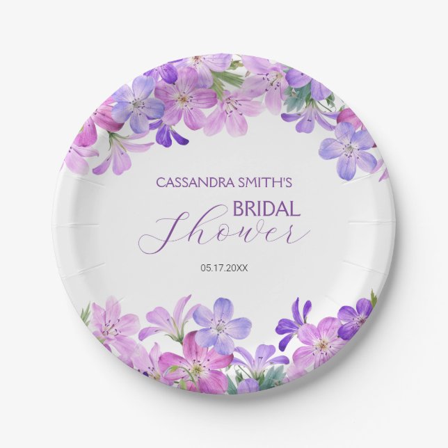 Plato De Papel Desayuno Bridal Shower de Violet Geranium  (Anverso)