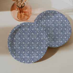 Plato De Papel Desayuno Brunch de Boda con Baldosas Azules y Blan