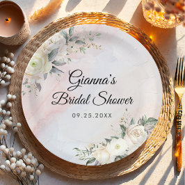 Plato De Papel Desayuno Brunch Floral Y Brindis Con Burbujas Para