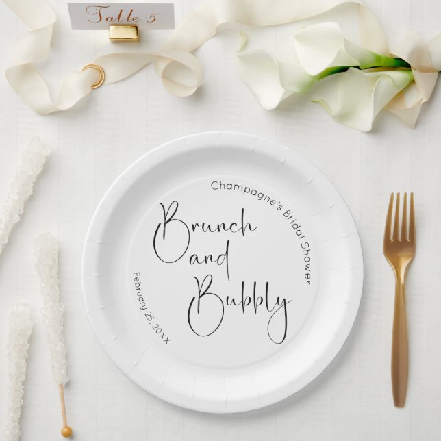 Plato De Papel Desayuno Brunch Nupcial con Guion Moderno y Burbuj (Boda)