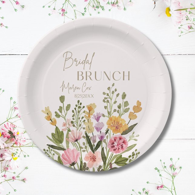 Plato De Papel Desayuno Brunch Nupcial con Ramo Floral de Acuarel (Whimsical Watercolor Floral Bouquet Bridal Brunch Paper Plates
)