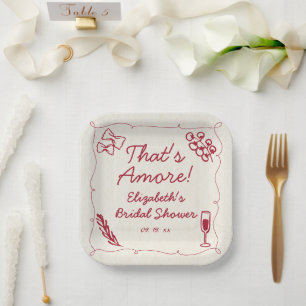 Plato De Papel Desayuno Brunch Nupcial Italiano Rojo Retro Dibuja