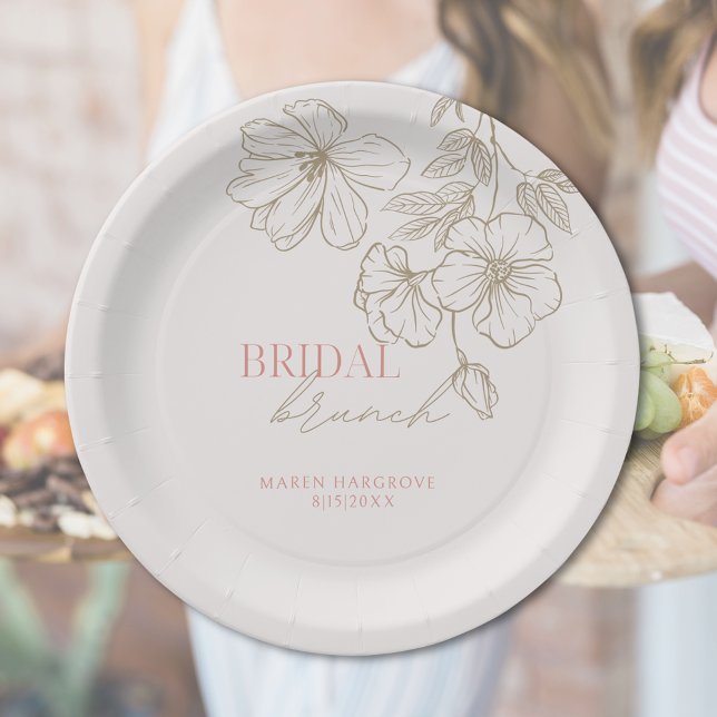 Plato De Papel Desayuno Brunch Nupcial Rosa y Dorado Elegante par (Elegant Pink and Gold Bridal Brunch Bridal Shower Paper Plates)