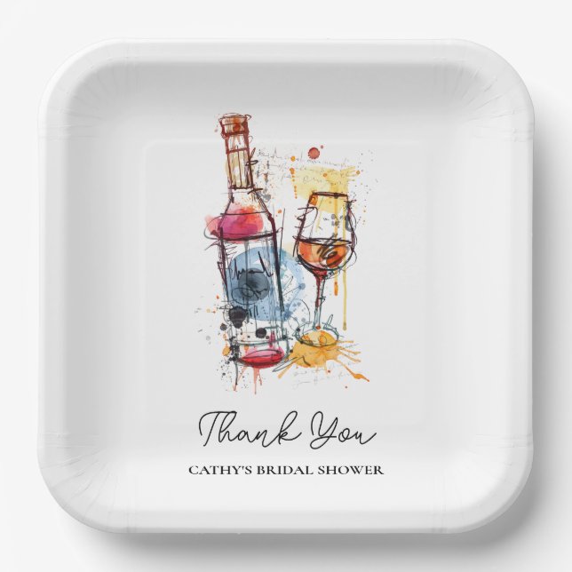 Plato De Papel Desayuno Brunch y Burbujas de Boda Champán 9"Cuadr (Anverso)