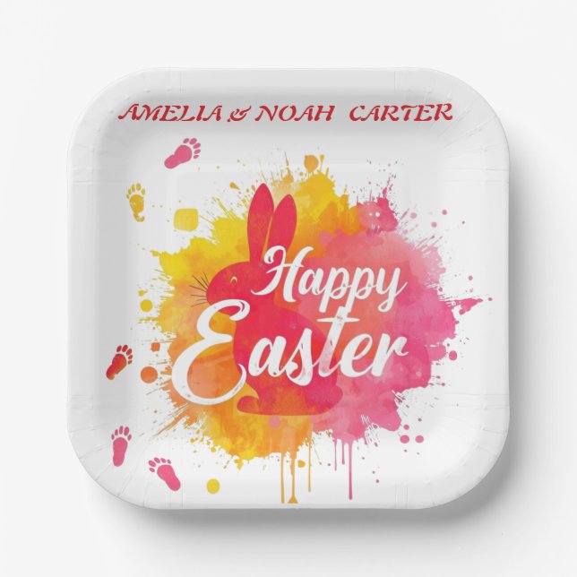 Plato De Papel DESAYUNO & CAZA de Pascua COLORIDO (Anverso)