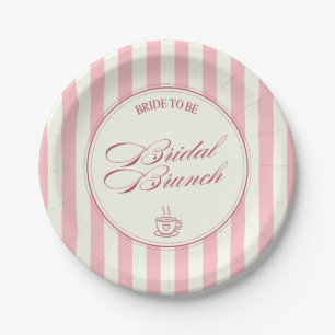 Plato De Papel Desayuno Nupcial Rayas Rosadas Cafe Vintage Boda