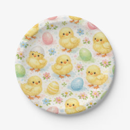 Plato De Papel Desayuno Pascual con pollito en acuarela adorable