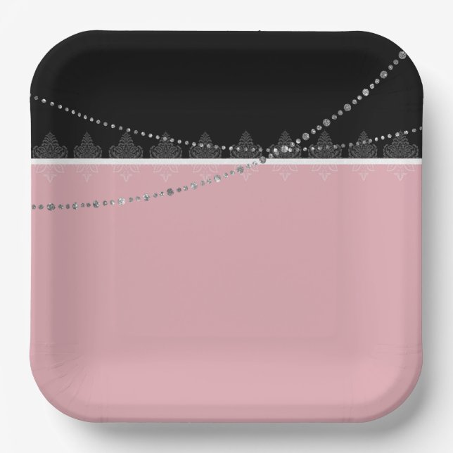 Plato De Papel Desayuno y Brunch rosa y negro (Anverso)