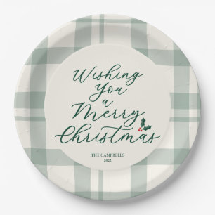 Plato De Papel Deseando una Feliz Navidad a Cuadros