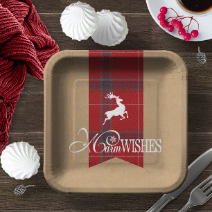 Plato De Papel Deseos cálidos Kraft & Tartan Red ID589