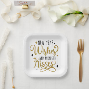 Plato De Papel Deseos de Año Nuevo y besos de medianoche