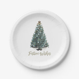 Plato De Papel Deseos festivos. Diseño de árbol de Navidad