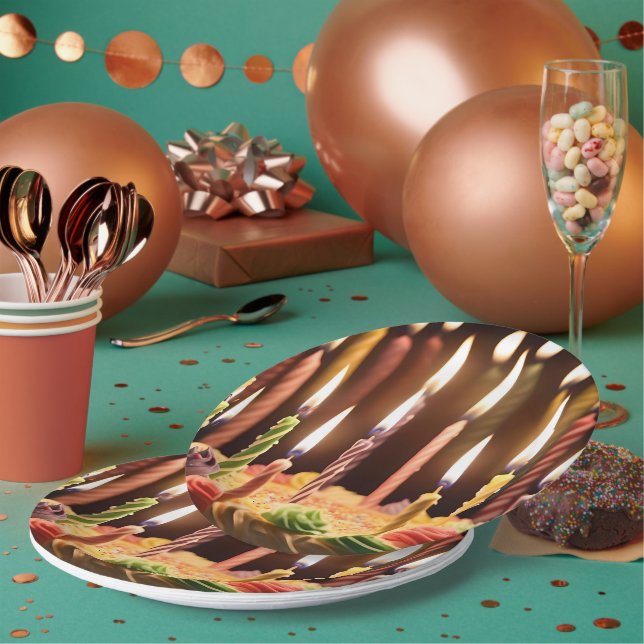 Plato De Papel Deseos iluminados: torta de día de velas brillante (Multi)