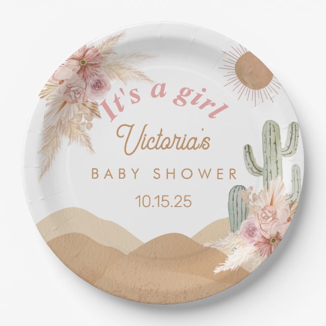 Plato De Papel Desert Boho Girl Baby Shower Southwestern Arizona (Anverso)